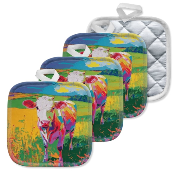 4Pcs Pot Holder for Kitchen, Energetic Field Cow Composition Square Heat Resistant Hotpads, 8x8in Non Slip Dirt-Proof Kitchen Cook Oven Potholders Machine Washable