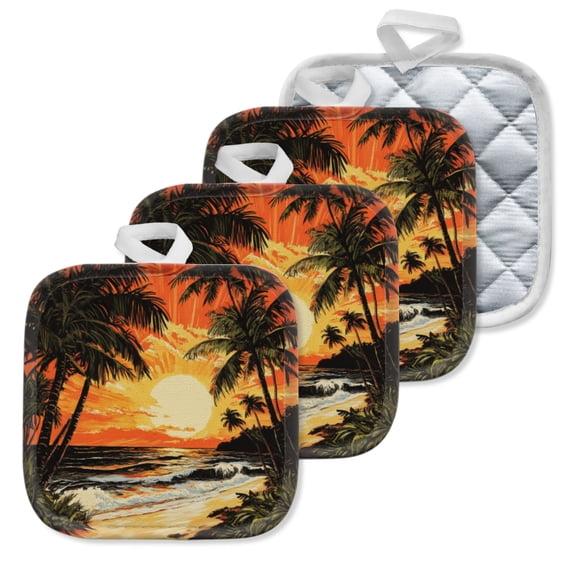 4Pcs Pot Holder for Kitchen, Magnificent Sunset Graces Beach Composition Square Heat Resistant Hotpads, 8x8in Non Slip Dirt-Proof Kitchen Cook Oven Potholders Machine Washable
