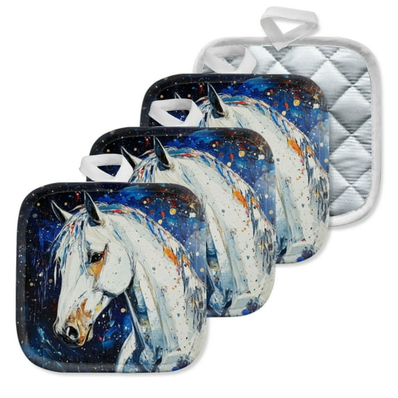 4Pcs Pot Holder for Kitchen, Stunning Celestial - Hued Horse Composition Square Heat Resistant Hotpads, 8x8in Non Slip Dirt-Proof Kitchen Cook Oven Potholders Machine Washable