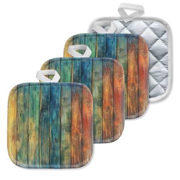 4Pcs Pot Holder for Kitchen, Vintage Colored Vertical Slats Composition Square Heat Resistant Hotpads, 8x8in Non Slip Dirt-Proof Kitchen Cook Oven Potholders Machine Washable