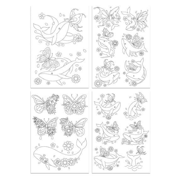 4Pcs Pre-Printed Eembroidery Transfer Paper Water Soluble Hand Sewing Stabilizers for Fabric Embroidery Stitching Craft