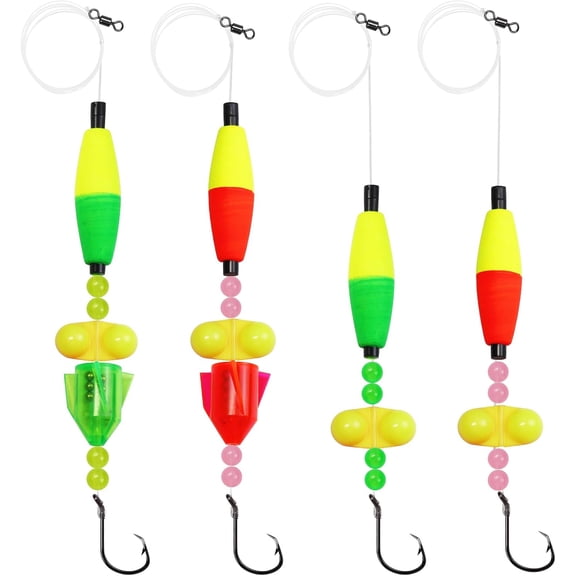 4Pcs Pre-Rigged Catfish Rigs, 2 in 1 Rattlesnake Sound Tube & Dual Rattling Beads, Heavy-Duty Circle Hooks, Adjustable Float Rigs for Freshwater and Saltwater Catfishing