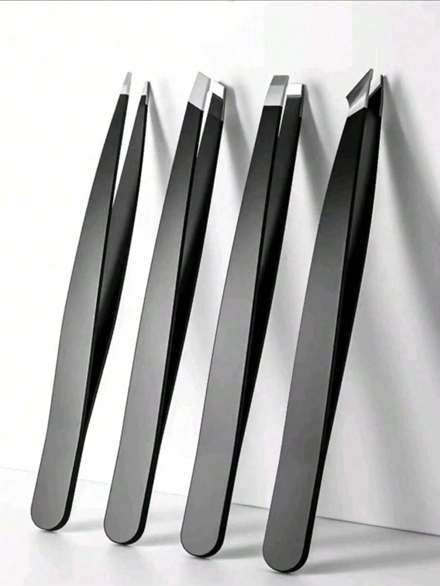 4Pcs Precision Tweezers Set For Eyebrows, Professional Stainless Steel Tweezers For Eyebrows - Great Precision For Facial Hair