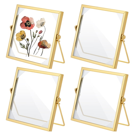 4Pcs Pressed Flower Frame Double Glass Frame for Pressed Flowers Handmade 6x6 Inches Clear Glass Picture Frames Gold Floating Frames