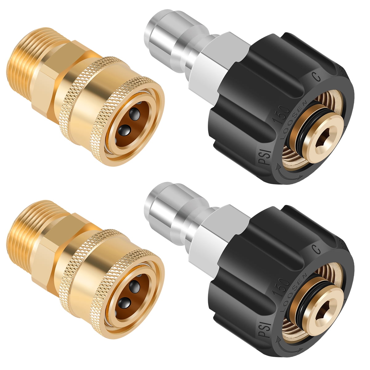 4Pcs Pressure Washer Adapter M22 14mm High Pressure Washer Quick Connector Fittings 5000PSI