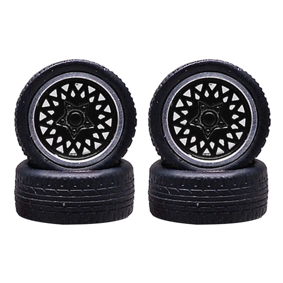4Pcs Professional Wheel Rims Rubber High Performance Replacements 1/64 Run Flat Tires&Wheel for Crawler DIY Modified Trucks Car Parts , black i