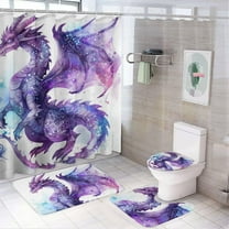 4Pcs Psychedelic Dragon Shower Curtain Set with Rugs, Toilet Lid Cover and Bath Mat, Cartoon Art Western Mystical Animal Bathroom Curtains Decor Shower Curtains, 72" x 72"