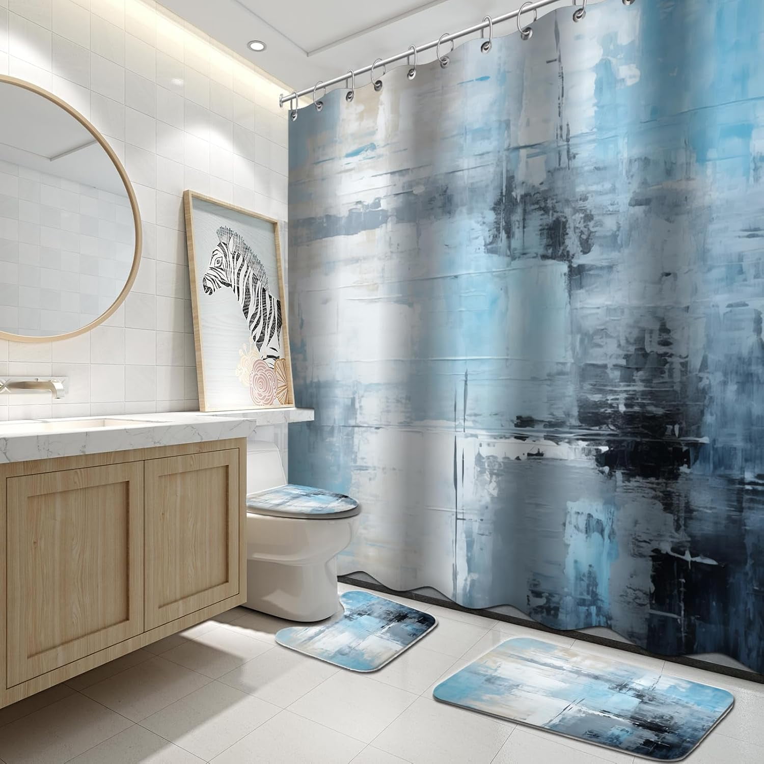 4Pcs Purple Bathroom Shower Curtain Sets with Rugs, Purple and Grey ...