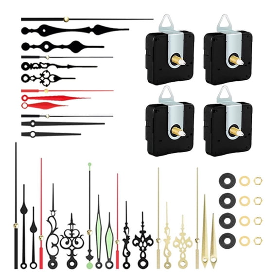 4Pcs Quiet Quartzs Clock Movement Mechanism with 10 Different Pairs Hands Set for Craft Wall Clock Shaft Length 18/20mm