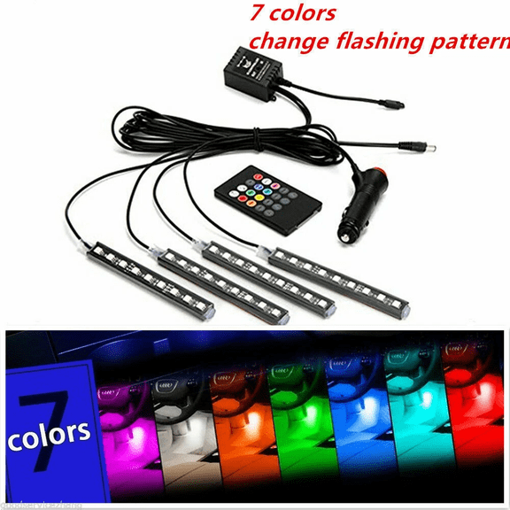 4Pcs RGB 36 LED Car Strip Under Tube Underglow Underbody System Neon Light Kit