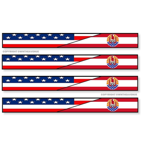 4Pcs Racing Stripes USA American French Polynesia Flag Sticker Decals 6"