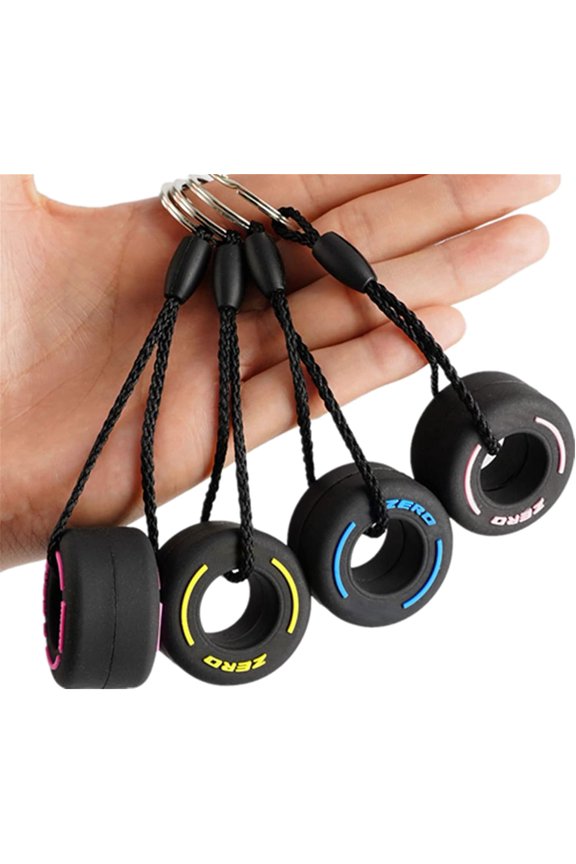 4Pcs Racing Tire Keychain, Wheel Tyre Auto Keychain Decoration Charms Best Gifts for Unisex Multicolor