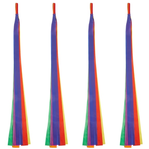 4Pcs Rainbow Dance Ribbons Hand Held Rhythm Streamers Chromatic Assorted Colors Silk Fairy Sticks Ribbon for Decorating Christmas
