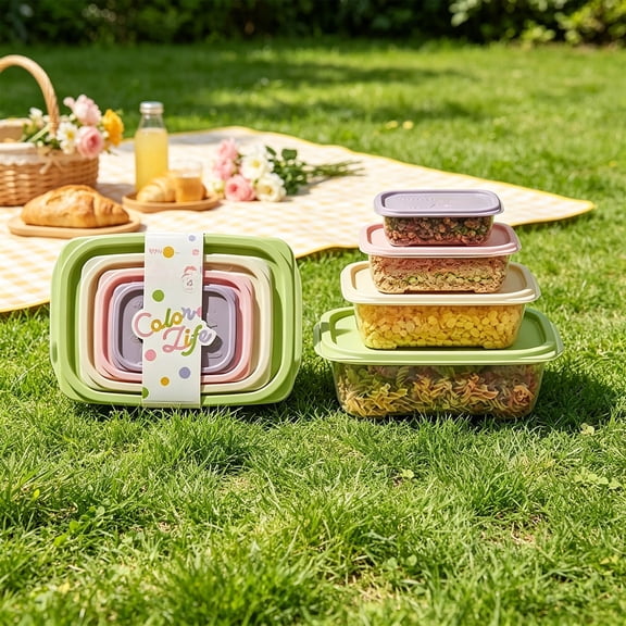 4Pcs Rainbow Food Storage Containers,Squared Fresh-Keeping Box Square Nesting Design, Multi Color