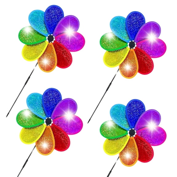 4Pcs Rainbow Pinwheels for Yard and Garden Rainbow Party Decorations for Kids Colorful Garden Wind Spinner Outdoor
