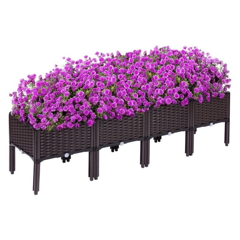 4Pcs Rattan Outdoor Planting Box, Raised Garden Bed, Garden Plant Boxes for Vegetables, Flowers