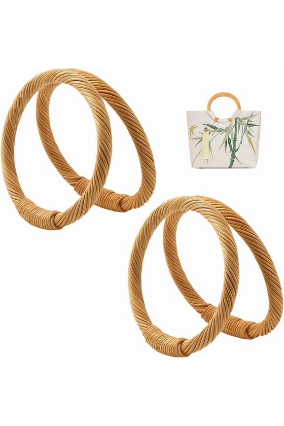 4Pcs Rattan Purse Handles 12.7x13cm Round Wooden Ring Bag Handles Handbag Replacement
