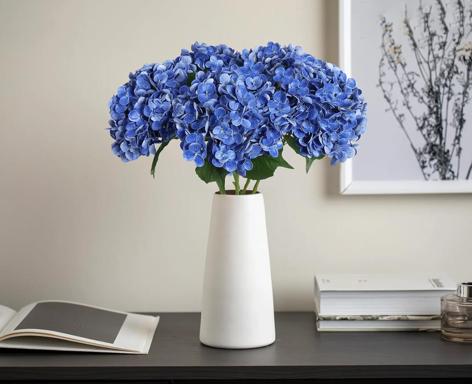 4Pcs Real Touch Hydrangea Artificial Flowers, Fake Hydrangea Flowers, 17" Lifelike Faux Hydrangea Flowers for Wedding Bouquet Home Decor Centerpieces dark blue