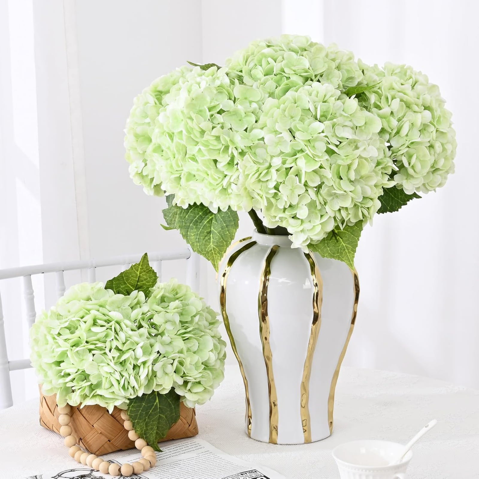 4Pcs Real Touch Hydrangea Artificial Flowers, Fake Hydrangea Flowers, 17" Lifelike Faux Hydrangea Flowers for Wedding Bouquet Home Decor Centerpieces green
