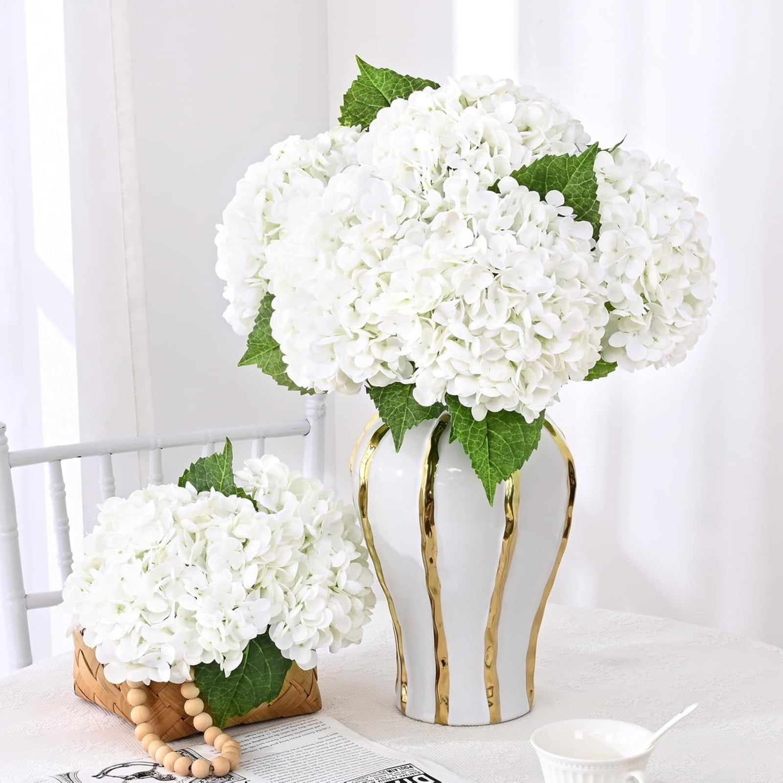 4Pcs Real Touch Hydrangea Artificial Flowers, Fake Hydrangea Flowers, 17" Lifelike Faux Hydrangea Flowers for Wedding Bouquet Home Decor Centerpieces white