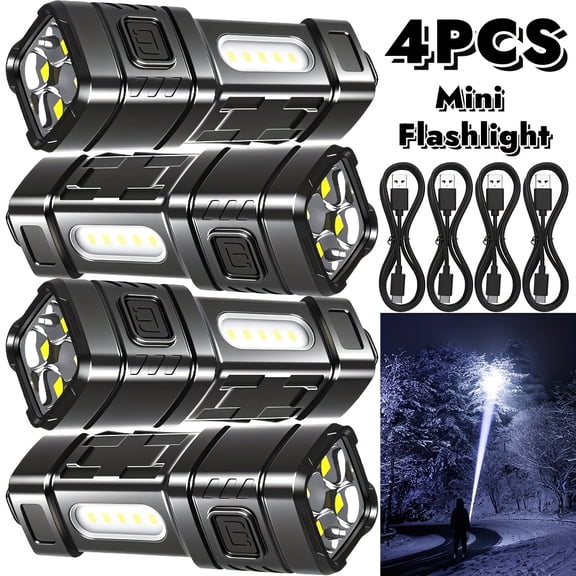 4Pcs Rechargeable Zoomable LED Flashlight, High Power Super Bright Tactical Work Light for Camping Hiking Emergency Travel