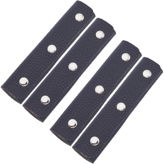 4Pcs Rectangle PU Leather Bag Handles Protective Sleeve with Iron Snap Button for Purse Making Accessories Black 13.1x9x0.5cm