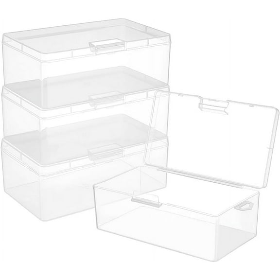4Pcs Rectangle Plastic Container Box 6.3x3.5x2.4Inch Small Clear Storage Organizer with Lids for Beads Jewelry Small Craft Accessories Office Supplies DIY Clear
