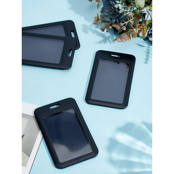 4Pcs Rectangle Plastic ID Card Holders Photocard Holder with Slide Back Case Black Heavy Duty Hard Plastic Card Sleeve for Trading Sports Baseball Football Cards 110x69x5mm Black