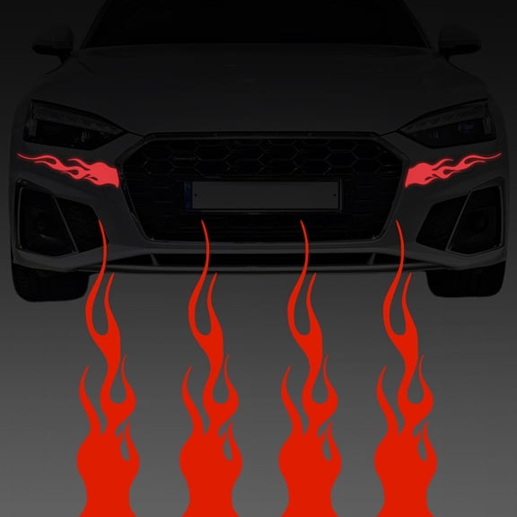 4Pcs Red Flame Car Sticker Helmet Decal Stickers 11.6 x 2.7 Inch Self Adhesive Punk Safety PET Picture Decorative Automotive Decals Sheets DIY