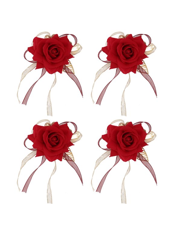Red Round Wedding Corsage Set 4 Pieces - Elegant Wedding Aisle Decorations for Ceremony and Reception