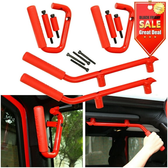 4Pcs Red Steel Front & Rear Grab Handle Bar Kit for Jeep Wrangler 2007-2017 JK