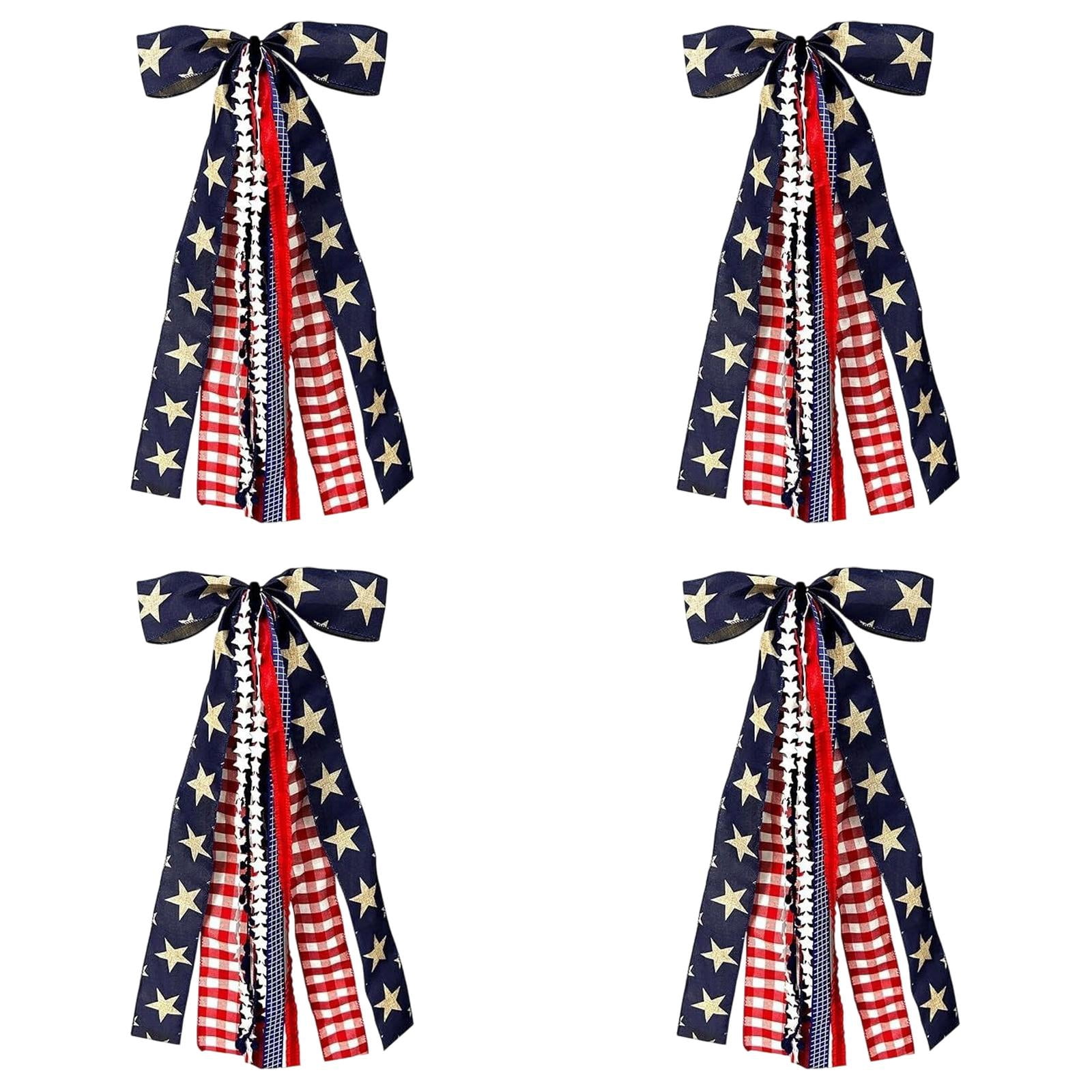 4Pcs Red White Blue Patriotic Wreath Bow, 24 Inch Weatherproof Burlap Ribbon Bow, Easy Clip-On Hanging Decor for Front Door, Yard, 4th of July & National Holiday Decoration