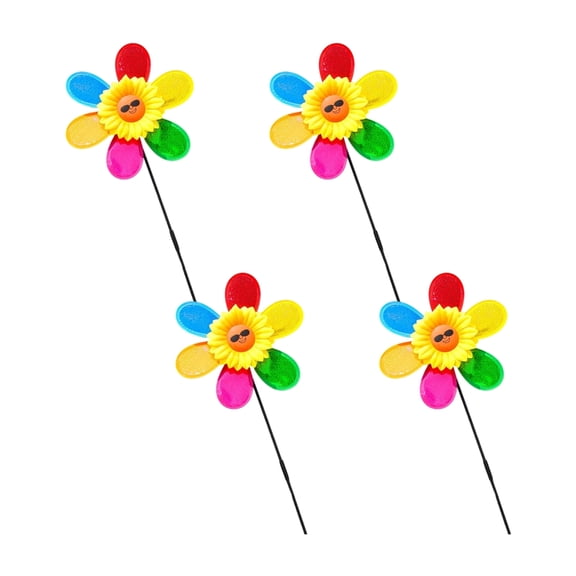 4Pcs Reflective Wind Spinner Plastic Sunflower Windmill Yard Wind Sculpture