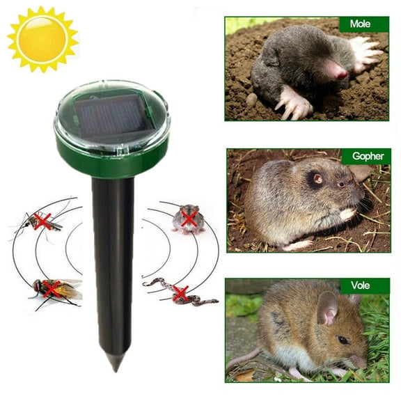 4Pcs Repellent Ultrasonic Solar Powered - Mole Repellent Stakes Outdoor Pet Safe - Groundhog Repeller Snake Rodent Gopher Spikes Chaser - Sonic Mole Deterrent Devices
