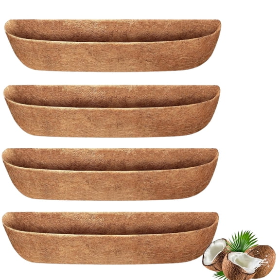 4Pcs Replaceable Coco Liner for Railing Basket, Horse Trough Coco Liner for Fence Flower Baskets,Natural Coir Liners for Basket 36 inch