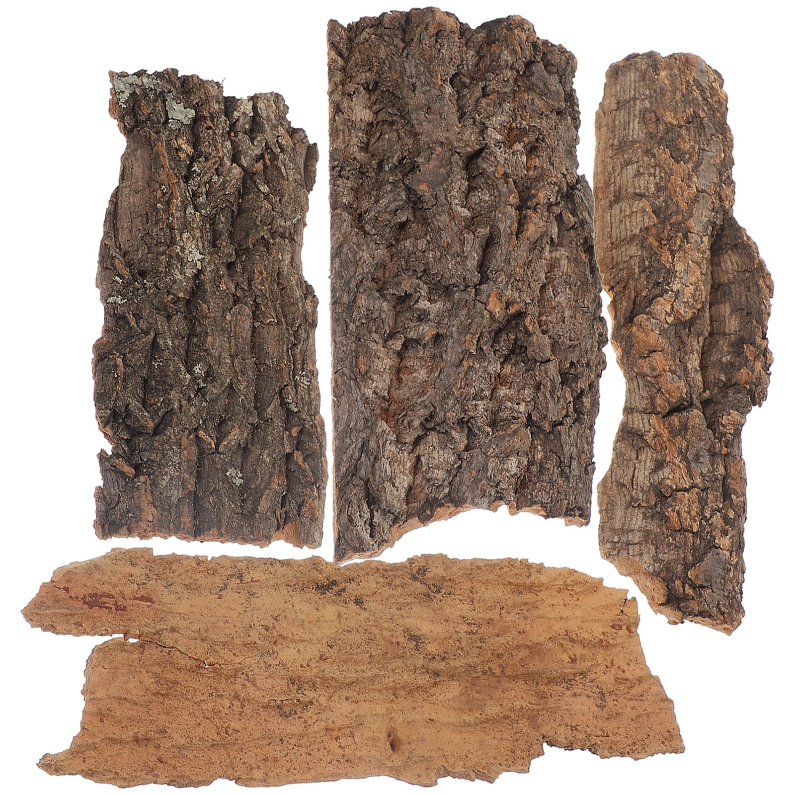 4Pcs Reptile Bark Cork Wood Bark Terrarium Decor Cork Flat Bedding for Bearded Dragon Lizard Geckos Tortoise