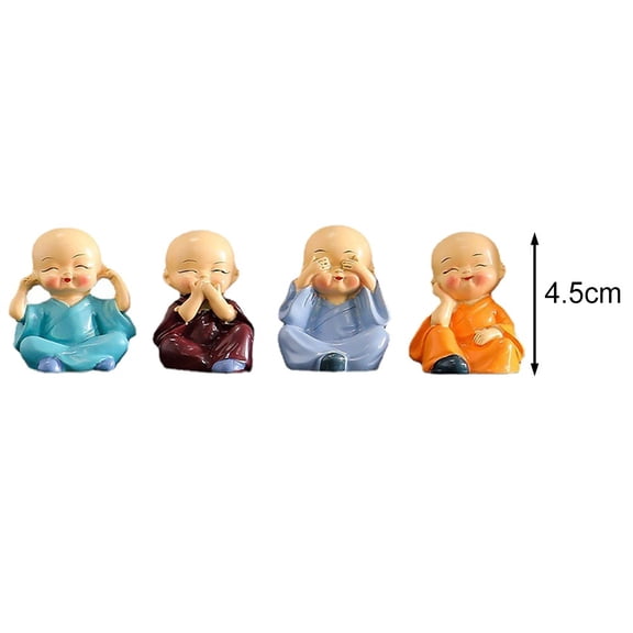 4Pcs Resin Little Monk Statue Home Furnishings For Car Desk Decoration A Smile Home