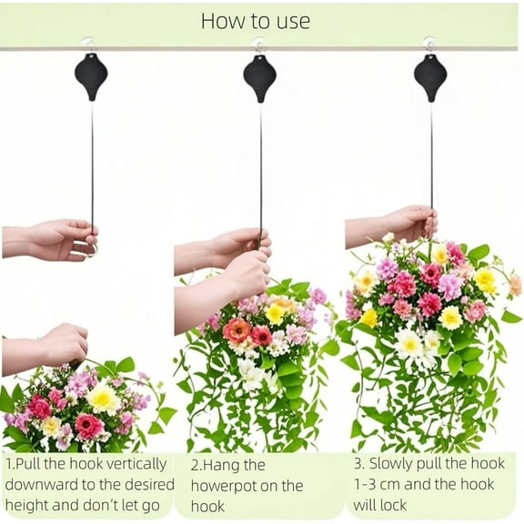 4Pcs Retractable Plant Hanger,Easy Reach Plant Pulley Adjustable Height Wheel for Hanging Plants Heavy Duty,Birds Feeder and Grow Lights(Black)