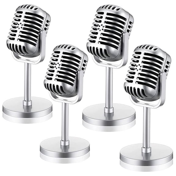 4Pcs Retro Microphone Props Model Vintage Microphone Antique Microphone Toy Microphone Stage Table Decor,Silver ABS Silver,4 x Retro Microphone Props
