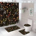 thumbnail image 1 of 4Pcs Retro Mushroom Bathroom Accessory Sets with Shower Curtain and Rugs, Fairy Forest Flowers Plants on Black Background Shower Curtains with Non-Slip Rugs Toilet Lid Cover Bath Mat 72 x 72, 1 of 5