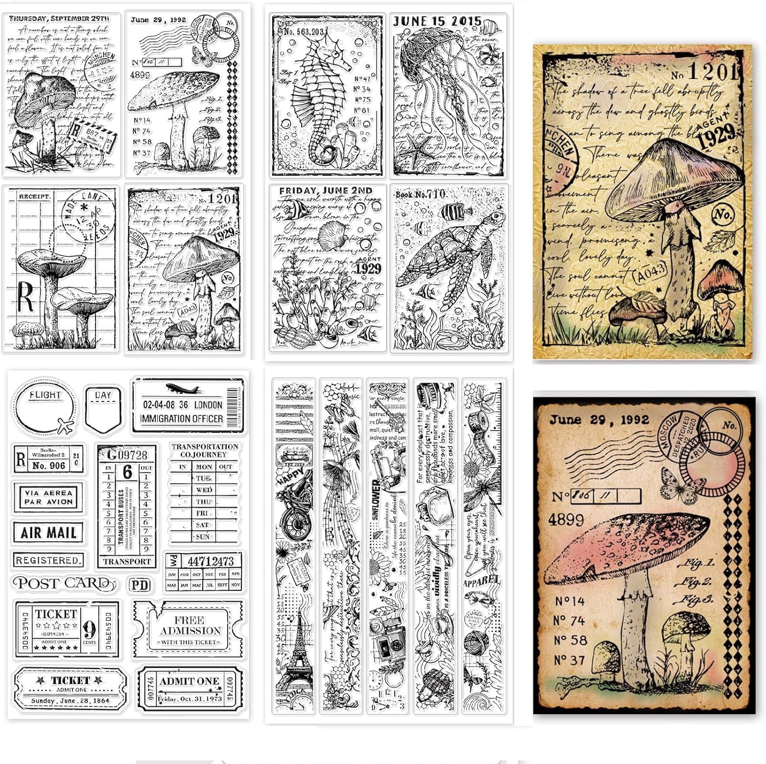 4Pcs Retro Plants Background Clear Stamps for DIY Scrapbooking Moon ...