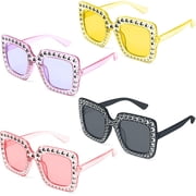 4Pcs Retro Rhinestone Sunglasses, Square, 80s, Festival, Novelty Sunglasses Adult for Shopping Outings, Beach Games, Wedding Photo Shoots, Party Dress-Up