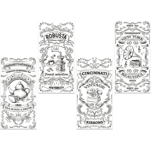 4Pcs Retro Vintage Black and White Furnitures Rub on Transfers for Furniture and Crafts Decals 6x12 inch Furniture Transfer Stickers Self Adhesive Redesign Décor Transfers Decals for Home