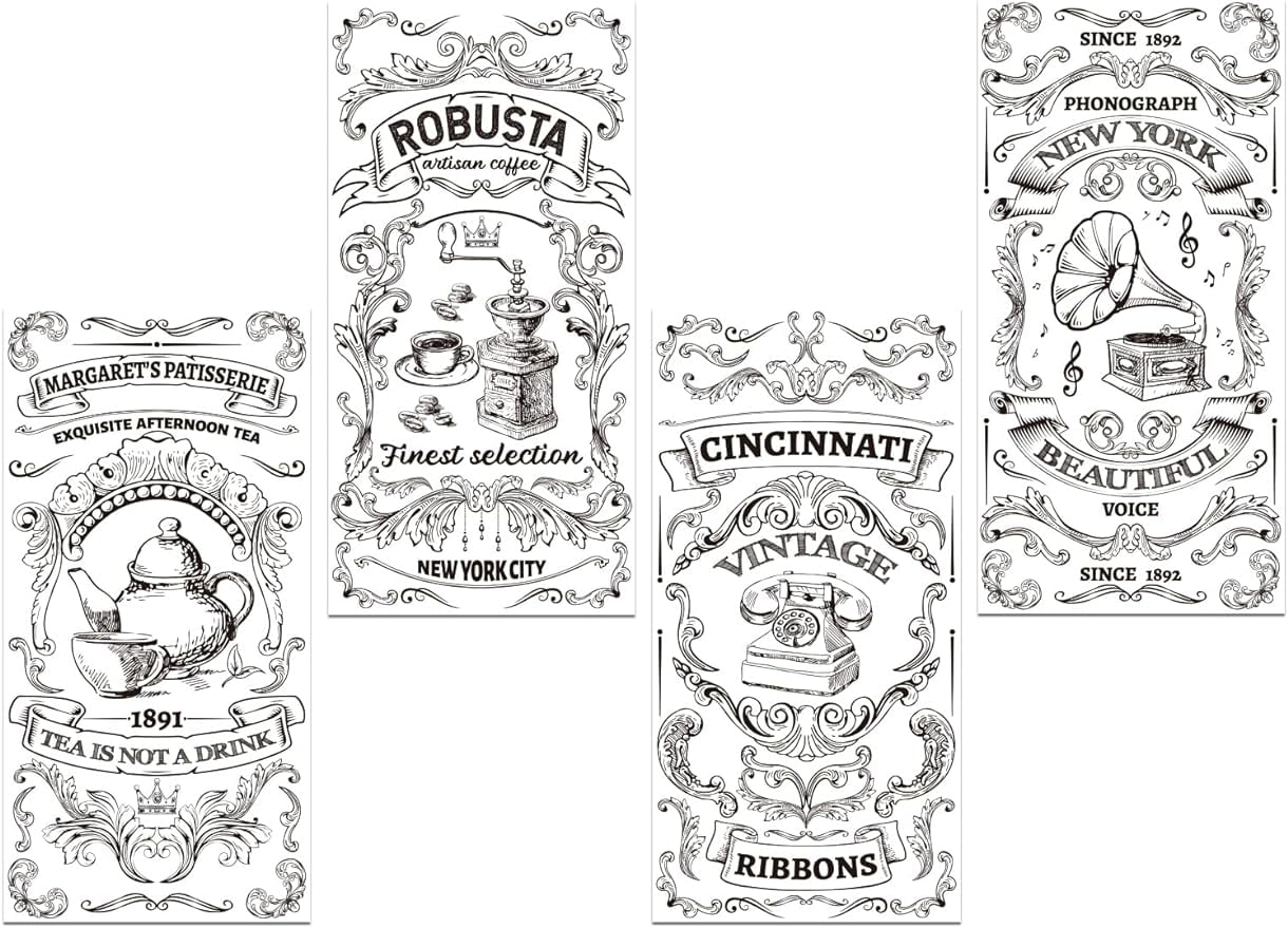 4Pcs Retro Vintage Black and White Furnitures Rub on Transfers for