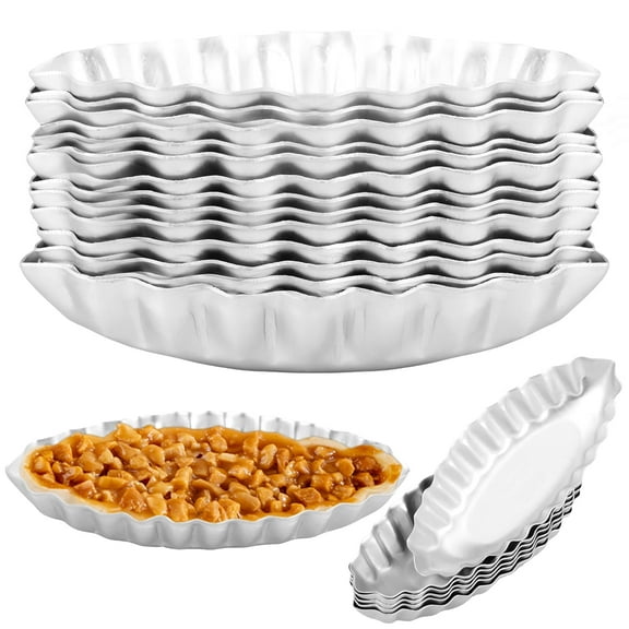20Pcs Aluminum Boat Tart Pan Fluted Oval Tart Mold Anti Deformation Non Stick Boat Style Pastry Mold for Bread Loaf Pudding
