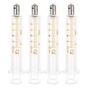 4Pcs Reusable Glass Syringe 10ml Reusable Glass Dispensing Syringes with Metal Luer Lock No Needle Measurement and Dispensing Syringe Tools for Industry or Labtoratory Liquids or Pet Feeding
