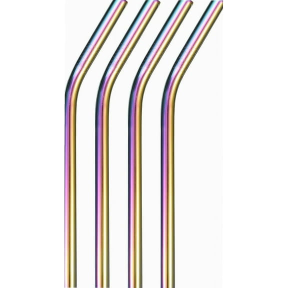 4Pcs Reusable Metal Straws, 9.5" Stainless Steel Drinking Straw for Milkshake, Bubble Tea, Cold Drink (0.5" Wide, Bent, Colorful)