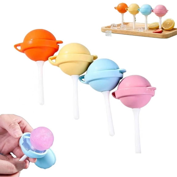 4Pcs Reusable Silicone Lollipop Ice Cream Maker Molds,2026 New Large Lollipop-Shaped DIY Ice Pop Mold Set,Homemade Popsicle Maker with Sticks,Creative Summer Party Supplies (Pink/Yellow/Orange/Blue)