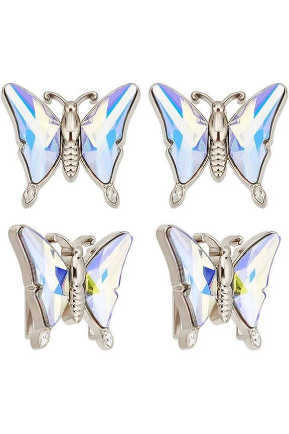 4Pcs Rhinestone Butterfly Bukcle Decorative Buckle Clasp for Women Butterfly Waist Belt Buckle Butterfly Shape AB Color Button