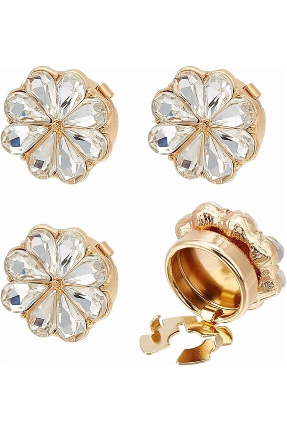 4Pcs Rhinestone Buttons Cover Sleeve Buttons Cover Flower Buttons Cover Detachable Shirt Button Clips Buttons Jewelry for Dress Suit Tux Shirt Accessories Golden for diy